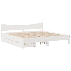 Vidaxl Posteljni okvir s predali bel 200x200 cm trdna borovina