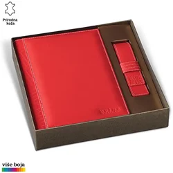 Princ Leather Set Rokovnik, B5, 330 listova + Futrola za olovku, Crveni