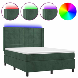 Vidaxl Box spring postelja z vzmetnico LED tem. zelena 140x190cm žamet