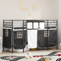 Krevet na kat za djecu s zavjesama Crna 90 x 190 cm