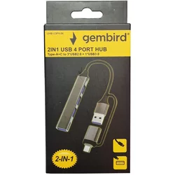 UHB-U3P4-06 Gembird HUB Type-A+C to 3*USB2.0 + 1*USB3.0 Aluminum