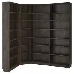 BILLY Ugaon.komb.biblioteka s dod.element, tamnosmeđa im. hrastovine, 215/135x28x237 cm