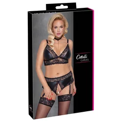 Cottelli CURVES Bra & Suspender Briefs 4XL with Removable Chains, Matte & Lace OCV011D