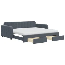 Vidaxl Izvlečna dnevna postelja s predali temno siva 90x190 cm žamet
