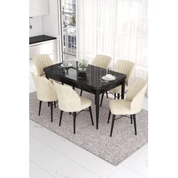 Hanah Home Set Trpezarijski sto i 6 stolica Eva, Krem-crni