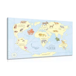 Slika zemljevid sveta z živalmi - 30x20