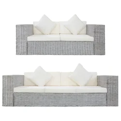 2-dijelni set sofa od prirodnog ratana s jastucima sivi