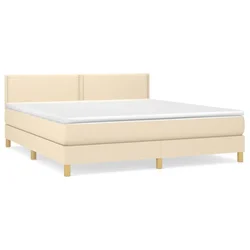 Vidaxl Box spring postelja z vzmetnico krem 180x200 cm blago