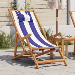 Sklopiva stolica za plažu plavo-bijela od eukaliptusa i tkanine