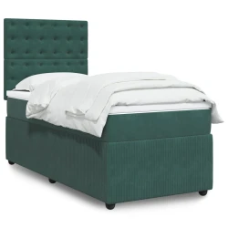 vidaXL Box spring postelja z vzmetnico temno zelena 100x200 cm žamet