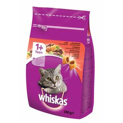 WHISKAS Suha hrana za mačke Govedina 1+, potpuna hrana za odrasle mačke, 300 g