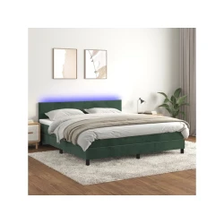 Krevet box spring s madracem LED tamnozeleni 180x200 cm baršun