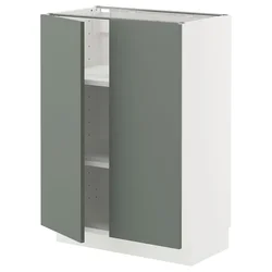 METOD Podni element s policama/2 vrata, bela/Nickebo mat sivozelena, 60x37 cm