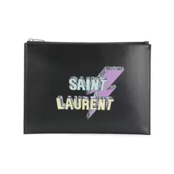 Saint Laurent-lightning bolt-print tablet pouch-men-Black