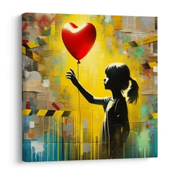 Slika silueta deklice z balonom - 70x70