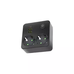 Rozdelnik utičnica sa prekidačem LINEA, 2x 230 V + 3x USB A/C, SCHUKO, crna