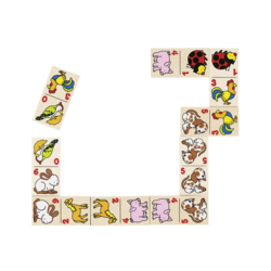 Dominospiel Tiermotive im Holzkasten
