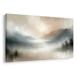 Slika meglene gore in jezero - 60x40