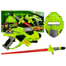 Futuristički set pištolj sa sabljom i maskom zeleni