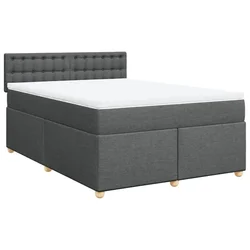 Vidaxl Box spring postelja z vzmetnico temno siva 140x200 cm blago