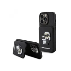 APPLE Maska za iPhone 15 Pro Max SAFFIANO CARDSLOTS AND STAND K&C PATCH/ crna