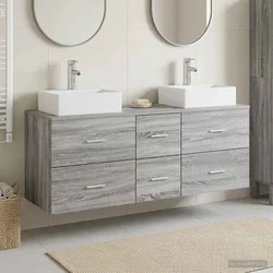 vidaXL Komplet omaric za kopalnico 3 kos Siva Sonoma
