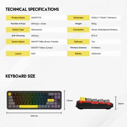 FANTECH Mehanička tastatura Gaming MK911 RGB Vibe Maxfit 70 Epic Greyscale Wireless (Yellow switch)