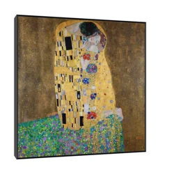 Canvas Slika na platnu Kiss, Gustav Klimt, Sa ramom, 100 x 100 cm, Crni