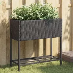 Vrtne sadilice s policom 2 kom crne 70 x 28 x 70 cm poliratan