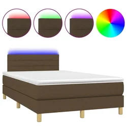 Vidaxl Box spring postelja z vzmetnico LED tem. rjava 120x200 cm blago