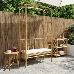 Vrtni luk s klupom Krem bijela 115 x 50 x 205 cm Bambus