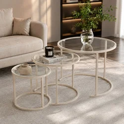 Hanah Home set klub stolova Beige-Trs-80-60-42-Nrd-Srk, bež