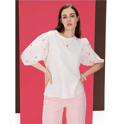 Sinsay - Pamučna bluza sa puf rukavom - nude džins