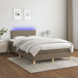 Krevet box spring s madracem LED smeđesivi 120 x 200 cm tkanina