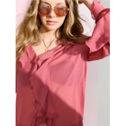 Sinsay - Lepršava bluza košulja sa volanima i vezivanjem - prljavo roze