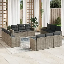 12-dijelni set vrtnih sofa od poliratana s jastucima sivi