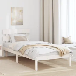 vidaXL Posteljni okvir z zavetjem Bela 90x190 cm Trd les Bor