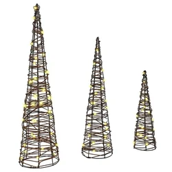 Božićno drvce 3 pcs Topla bijela 20 x 20 x 80 cm Ratan