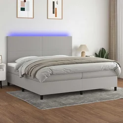 Vidaxl Box spring postelja z vzmetnico LED sv. siva 200x200 cm blago