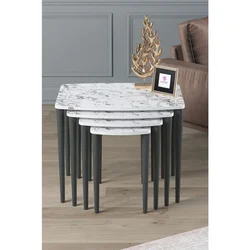 Hanah Home set od 4 umetnutih stočića Telwe, beli mermer / antracit