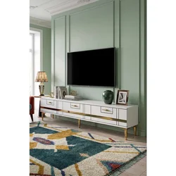 Hanah Home TV komoda Ilay, 180 cm, bela / zlatna