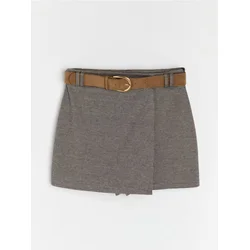 Sinsay - Skort sa pepita dezenom i kaišem od imitacije kože - tamno braon