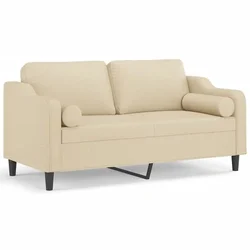 Vidaxl Kavč dvosed z blazinami krem 140 cm blago