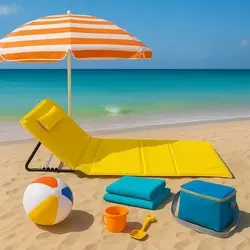 LEMON PLANET Sklopiva ležaljka za plažu 140x39cm/ žuta