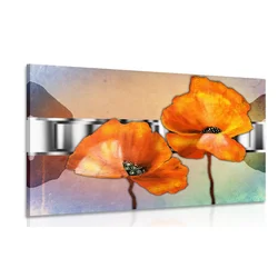 Slika oranžne rože maka v orientalskem stilu - 90x60