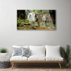 tulup.si Steklena slika Slap river forest narava 120x60 cm 4 obešalnika