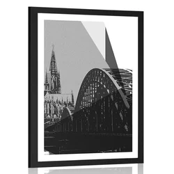Plakat s paspartujem ilustracija mesta Kolín v črnobeli varianti - 60x90 white