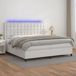 Krevet box spring s madracem LED bijeli 200x200 cm umjetna koža
