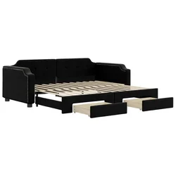 Vidaxl Izvlečna dnevna postelja s predali črna 90x200 cm blago