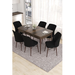 Hanah Home Set Trpezarijski sto i 6 stolica Eva, Crno-braon